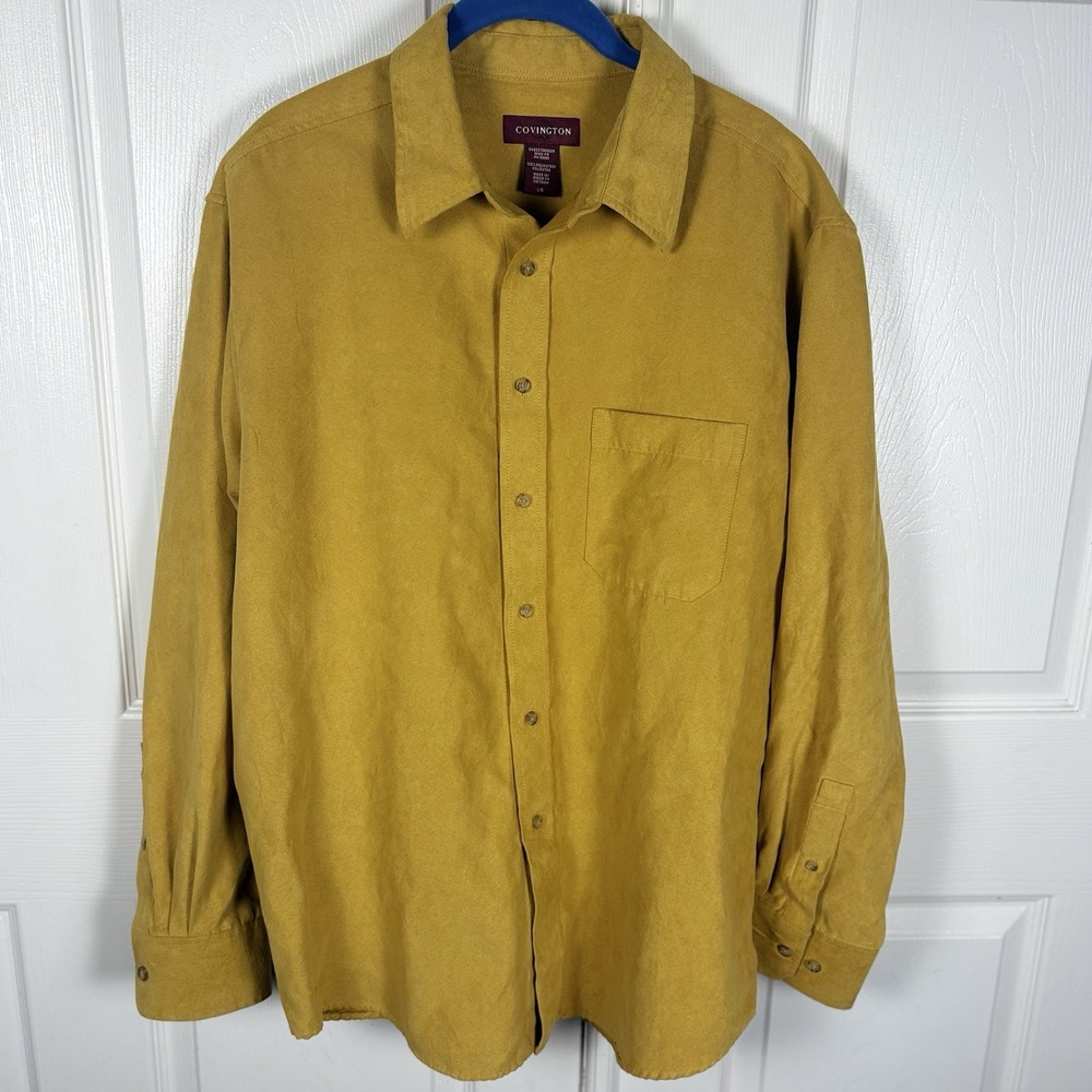 Covington button Up shirt size Large men Gold long sleeve MIcrosuede